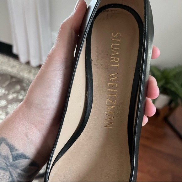 Stuart Weitzman Classic Leather Pointed Black Pumps Kitten Heel Anny 70 - Picture 10 of 12